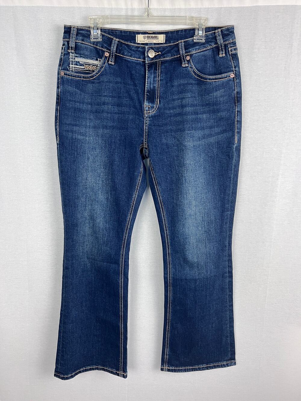 Rock and Roll Denim Jeans Mid Rise Boot Cut Western Country Cowgirl Rodeo Boho